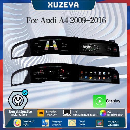 Cyfrowy zestaw wskaźników do Audi A4 2009-2016, prędkościomierz Android z CarPlay Android Auto i nawigacją GPS