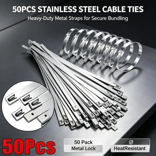 50 pezzi Fascette in acciaio inossidabile, fascette metalliche autobloccanti, fascette metalliche robuste e riutilizzabili per tubo di scappamento, cablaggio