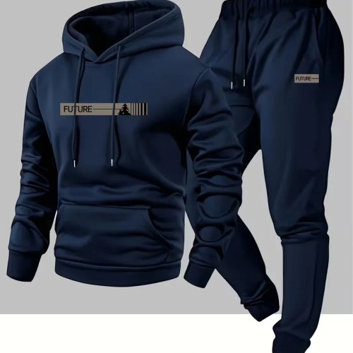 Completo felpa con cappuccio e pantaloni da jogging uomo con lettere norvegesi cartoon, coulisse, vestibilità ampia