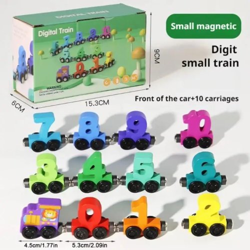Tren de madera magnético educativo para niños con bloques numéricos para aprender