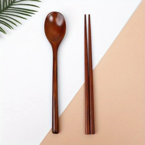 Set de 2 piezas: cuchara de madera y palillos, cubertería de madera para cocina, exterior, restaurante, hotel, menaje de cocina