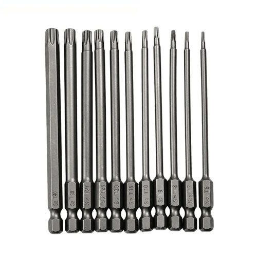 ชุดดอกไขควง Torx 11 ชิ้น 100 มม. T6-T40 เหล็ก S2 ดอก Torx Security แม่เหล็กสำหรับไขควงไฟฟ้า