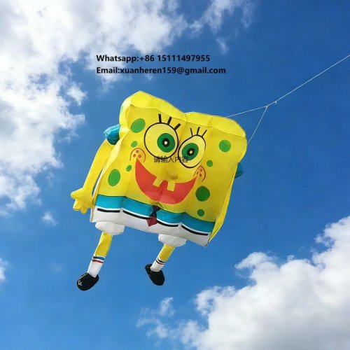 Cerf-volant Parafoil 3D gonflable Bob l'éponge – Jouet d'extérieur en nylon ripstop résistant aux UV