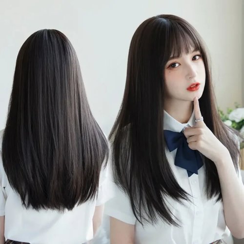 26インチ ロングストレート 合成ウィッグ – 耐熱ファイバー コスプレ・ハロウィン・日常使いに