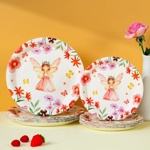 10/25/50pcs Floral Fairy Princess Paper Plates - Disposable Butterfly Print Plates for Girls Enchanted Garden Party