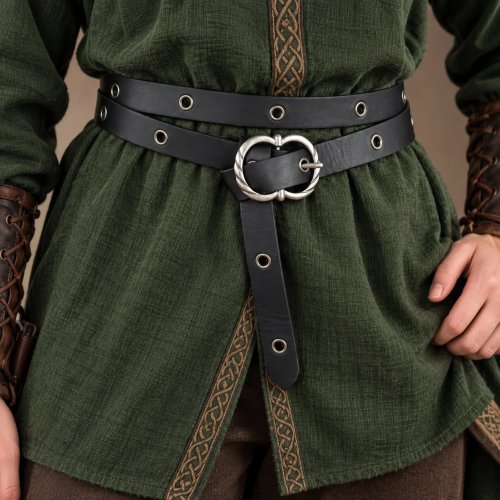 Cintura doppia per la vita da donna in pelle PU vintage, cintura medievale lunga marrone con fibbia ad anello in ottone antico, stile rinascimentale vichingo