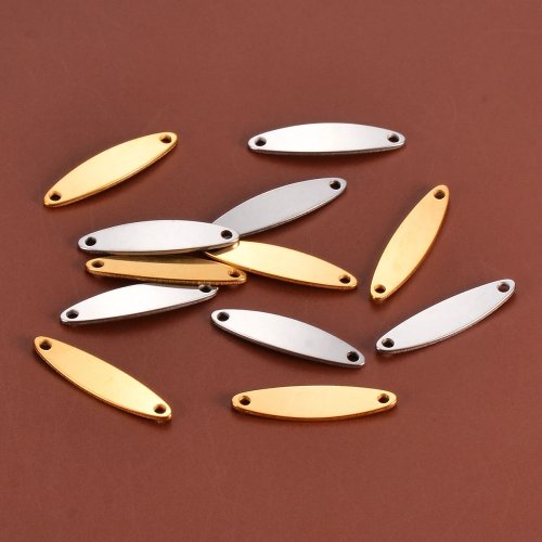 20Pcs Stainless Steel Oval Charms Connectors, Long Pendant Blanks for Bracelet & Necklace Jewelry Making, Wholesale