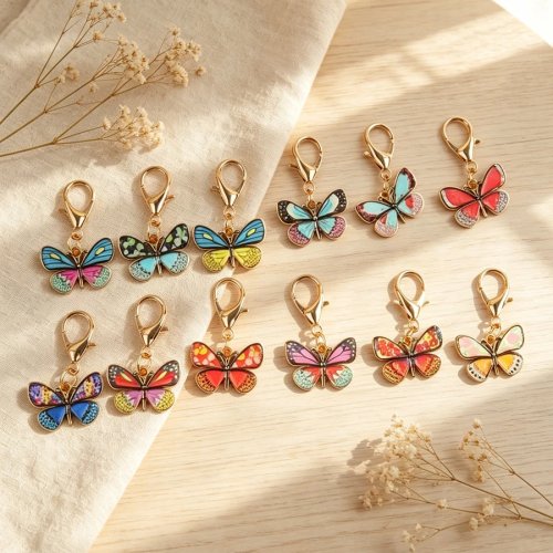 12 Llaveros de Mariposa Mini Coloridos con Estampado - Ideales para Cumpleaños, Fiestas, Regalos y Decoración
