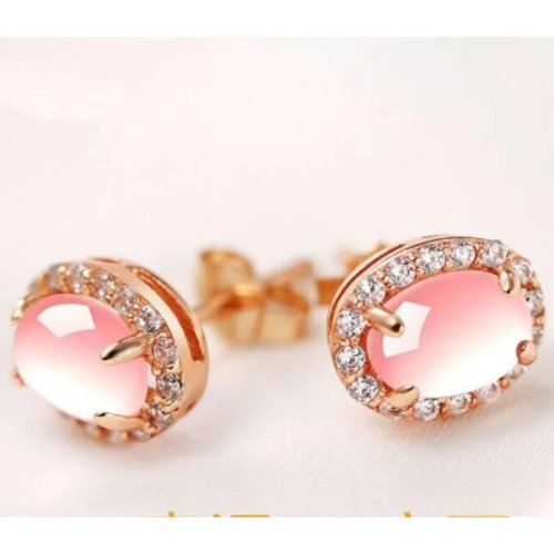 Puces d’oreilles en jade naturel rose plaqué or rose, pierre gemme gravée, bijoux de créateur