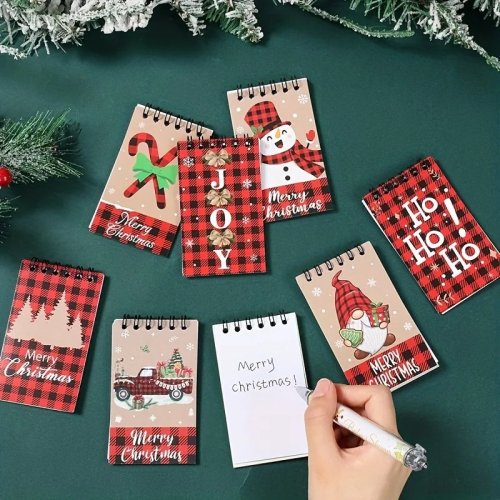 8 Cuadernos de Espiral Navidad Cuadros Rojos y Negros, Bloc de Notas, Decoración Navideña, Año Nuevo y Regalos para Fiestas
