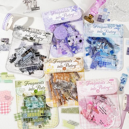 ชุดสติกเกอร์ PET Mr Paper 120 ชิ้น/3 ถุง Fragmented Verse Patchwork Fabric สำหรับตกแต่งไดอารี่สมุดบันทึกอัลบั้มรูปการ์ดแก้ว DIY