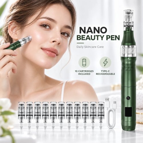 6-Speed Nano Wafer Beauty Pen with 10 Cartridges, Type-C Rechargeable Facial Skincare Applicator for Targeted Daily Care