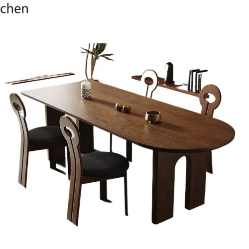 Mesa de Comedor de Madera Maciza, Nogal y Fresno, Rectangular, Estilo Wabi-Sabi