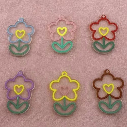 Set de 10 pendientes y accesorios para el pelo de flores de acrílico en colores macaron, estilo coreano, hechos a mano