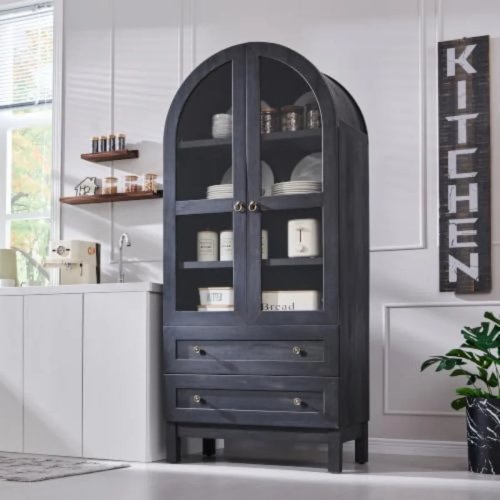 71-Inch Tall Arched Kitchen Pantry Cabinet, Kitchen Storage Cabinet