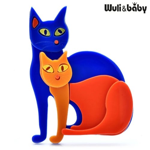 Wuli&baby Broche de Acrílico Dos Gatos para Mujer, Pin Animal Mascota 2 Colores Casual Regalo