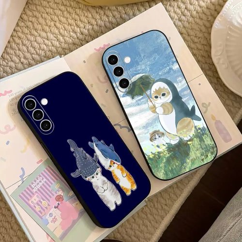 Casing HP Kucing Mofusand Lucu untuk Samsung Galaxy A73, A72, A71, A70, A53, A52, A51, dll - Softcase Hitam
