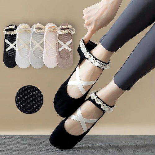 Süße Spitzen-Pilates-Socken für Damen, Yoga-Socken, rutschfest, atmungsaktiv, für Ballett und Sport