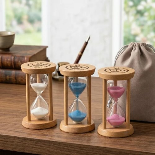 Reloj de arena de madera y vidrio de 5 minutos con bolsa protectora, temporizador retro para cocina, oficina, yoga y meditación