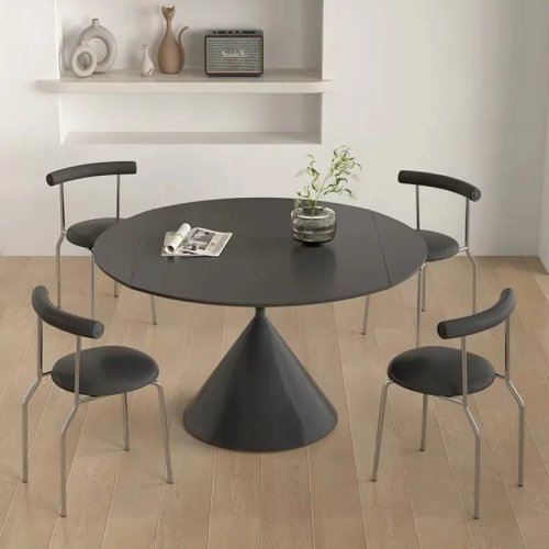 TQH7.2 Extendable Sintered Stone Folding Dining Table, Square to Round Modern Multifunctional Rotating Table for Small Apartments, Black