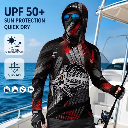 MALFC 남성 후드 낚시 셔츠 긴팔 UV 차단 낚시 의류