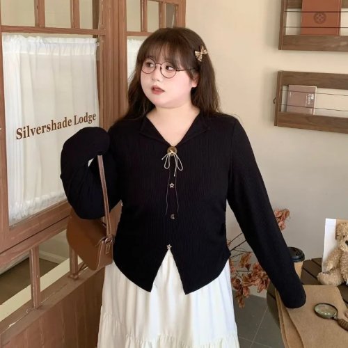 Blusa de punto para mujer talla grande con moño cuello V manga larga ajustada casual para capas para mujeres curvy S-4XL