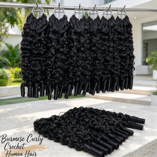 Натуральный Черный 15A Burmese Curly Feather Crochet Hair – Мягкие Вьющиеся Волосы для Наращивания Машинной Работы