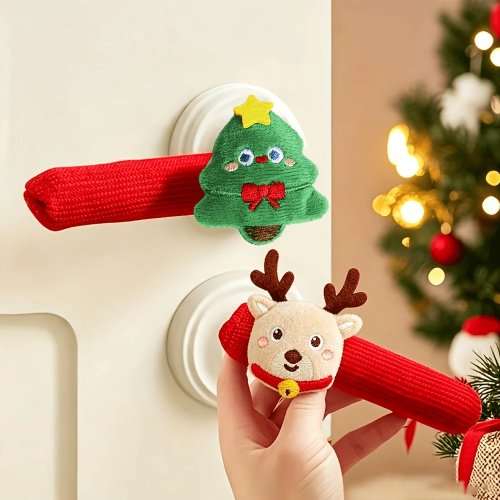 4 kerst deurklinkhoezen met belletjes en afneembare decoraties voor deurklinken binnen feestdecoratie
