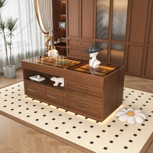 Meuble îlot à bijoux de luxe scandinave – Vitrine de présentation minimaliste autoportante pour dressing, mobilier haut de gamme