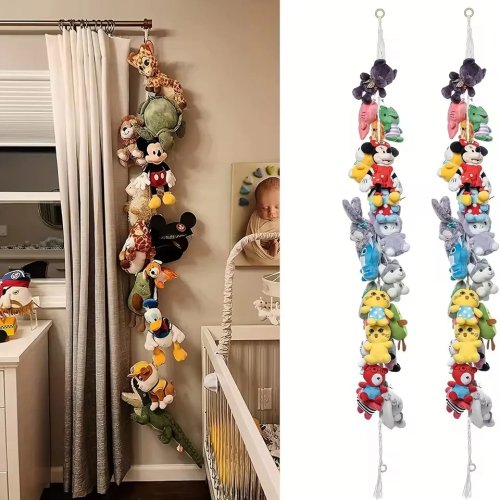 Cadena colgante de algodón de 2M para exhibir peluches con 15 clips metálicos - almacenamiento para guantes, sombreros, fotos