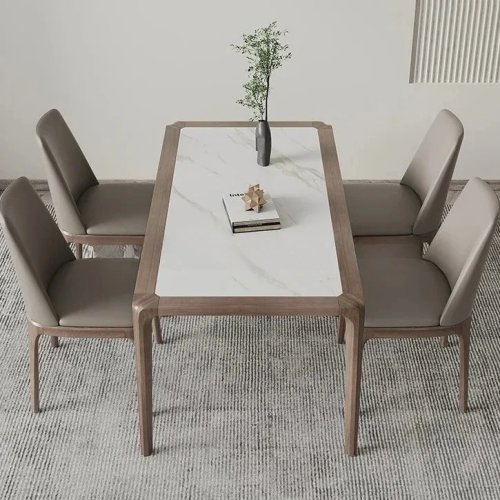 Modern Minimalist Solid Ash Wood Rectangular Dining Table & Chair Set with Sintered Stone Top for Small Apartments
