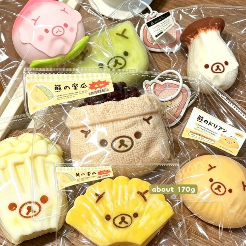 귀여운 곰 스퀴시 – 천천히 복원되는 과일 스트레스 해소 피젯토이 (멜론, 복숭아, 두리안) 선물