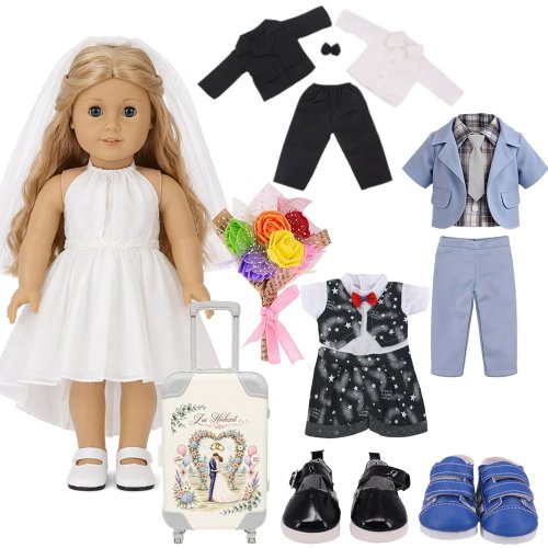Vestido de boda y fiesta y traje de caballero para muñeca American Girl de 18 pulgadas y muñeca bebé de 43 cm, ropa y accesorios Our Generation
