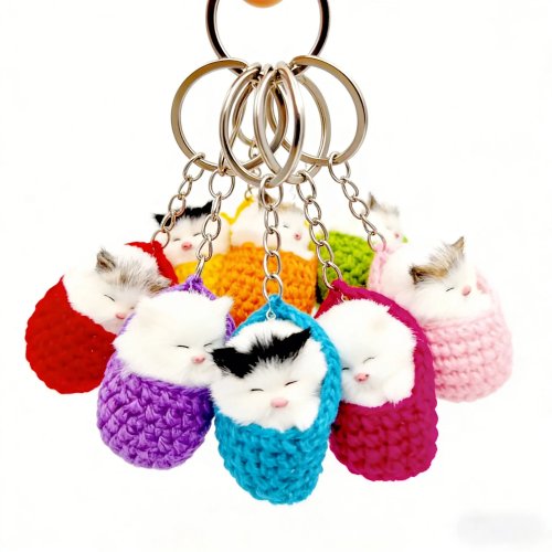 Gantungan Kunci Kucing Tidur Lucu Plush untuk Tas, Ponsel, Mobil, Lanyard - Hadiah Kecil Hewan
