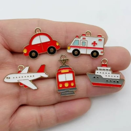 10 piezas DIY Accesorios de Joyería Esmalte Ambulancia Blanco Azul Aleación Colgante Pulsera Llavero