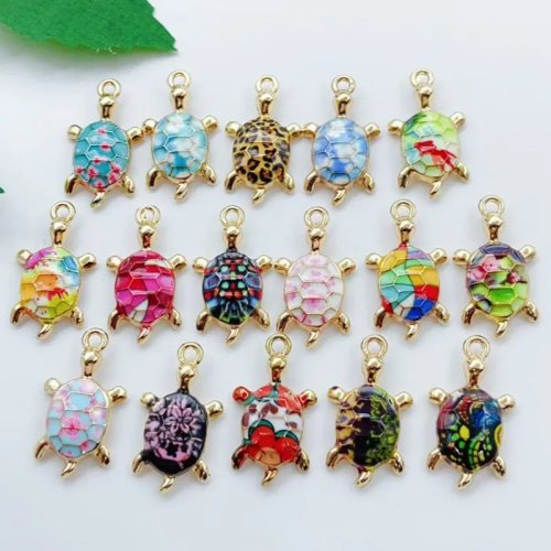 16pcs Aksesori Liontin Penyu Laut Cetak Oil Drop Lucu untuk DIY Perhiasan Alloy