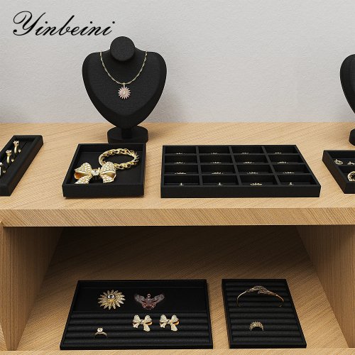 Vassoio espositore in velluto Yinbeini per gioielli – Organizer contenitore per orecchini, anelli, collane e bracciali P096