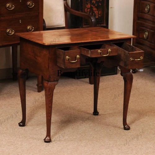 NQ52 American Country Solid Wood Console Cabinet, Retro Walnut Entryway Storage Table, Living Room Side Table Desk