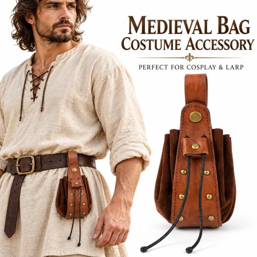 Túi đeo hông da phong cách trung cổ cho cosplay Halloween – Phụ kiện hóa trang LARP Phục Hưng