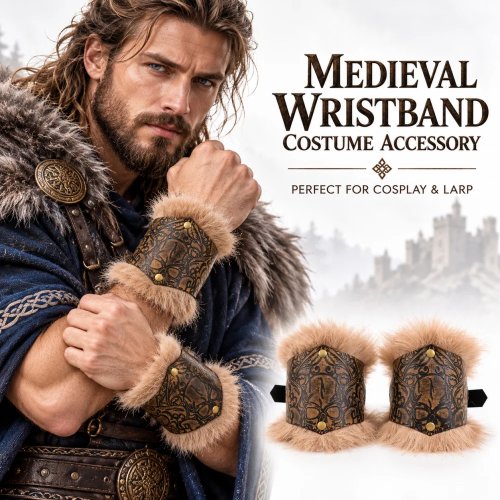 Halloween Viking Punhos de Peluche Couro PU Caveira em Relevo Pulseira Medieval Cosplay Adereço de Fantasia