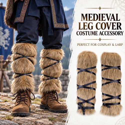 Calentadores de piernas de peluche para cosplay de Halloween, protectores de piernas vikingos de piel sintética retro, accesorio para disfraz renacentista