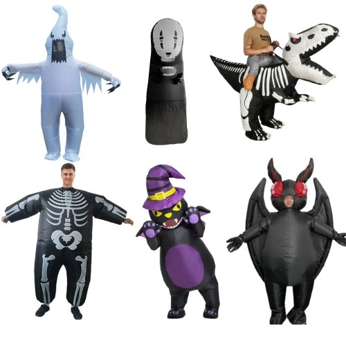 Fato insuflável de Halloween para adultos – Fantasma, Esqueleto, Dinossauro, Morcego, Gato Preto, Fato divertido para cosplay, carnaval e festa