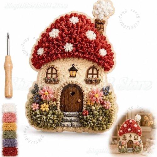 Kit de arte têxtil 3D Aldeia Fantasia – Casa cogumelo DIY para principiantes