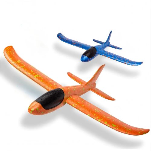 Set da 2 aerei in schiuma – Aereo blu e arancione, giocattolo volante leggero per attività all'aperto in famiglia