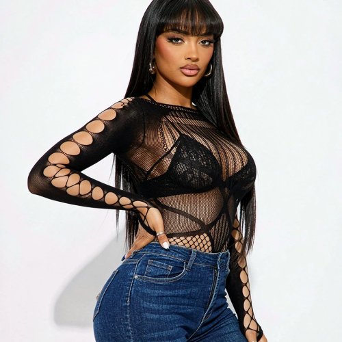 Vestido playero para mujer con calados y rejilla, vestido entallado de malla transparente, traje de baño para festival en verano