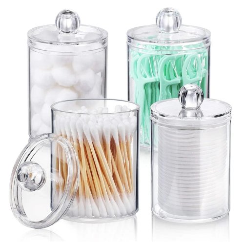 Dispenser in acrilico trasparente per cotton fioc, dischetti e filo interdentale - Organizer per trucchi da vanity