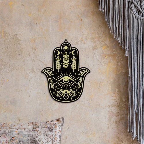 CIFBUY Metal Wall Art Hamsa Hand Evil Eye Cutout, Bohemian Sun Moon Lotus Wall Decor for Home