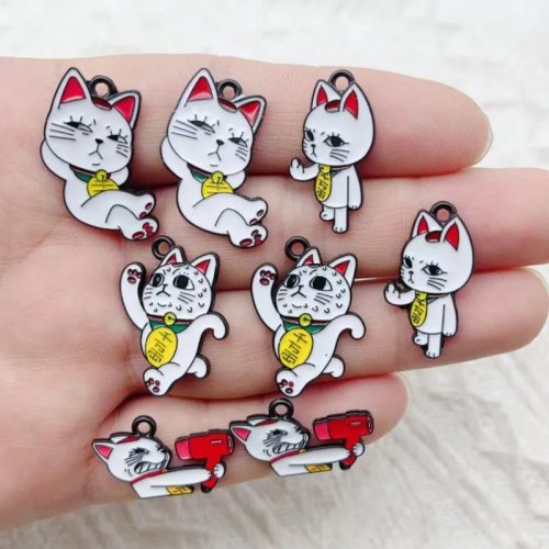 10 chiếc Mặt dây chuyền Mèo Thần Tài Hoạt Hình Vòng cổ Vòng tay Móc khóa Phụ kiện Trang sức DIY Thủ công