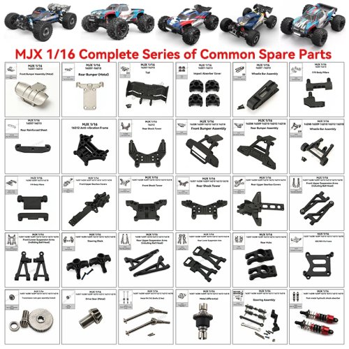 MJX 1/16 RCカー用 純正パーツ 16218 16213 16212 16207 16208対応 サーボ、衝突防止ホイール、ショックアブソーバー、スイングアーム