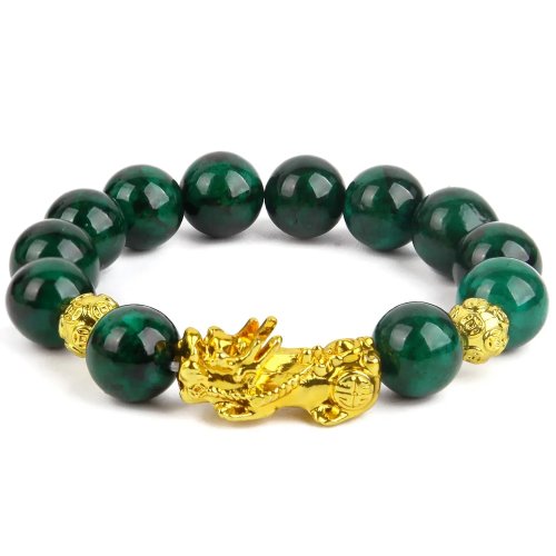 Bracciale con perle Pixiu in giada verde naturale, amuleto in pietra preziosa vintage di lusso, talismano gioiello per donna uomo, regalo